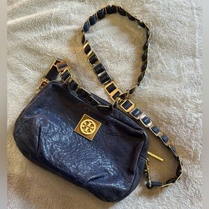 Tory Burch Navy Leather Crossbody Bag with Gold Accents